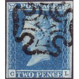 GREAT BRITAIN STAMPS : 1841 2d Blue plate 3, four margin example fine used,