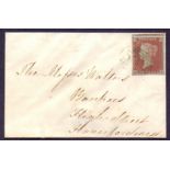 GREAT BRITAIN POSTAL HISTORY : 1852 small envelope with four margin Penny Red tied by GREEN numeral,