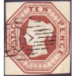 GREAT BRITAIN STAMPS : 1848 Ten Pence Red Brown embossed, very fine used cut square,