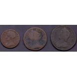 COINS : Pre Queen Victoria coins , George II Penny, George III half Penny,