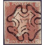 GREAT BRITAIN STAMPS : 1841 Plate 22 (NC). Superb four margin Penny Red with central MX.