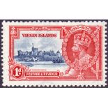 STAMPS : 1935 Virgin Islands Silver Wedding Jubilee 1d Deep Blue and Scarlet KITE and VERTICAL LOG