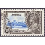 STAMPS : 1935 Jamaica Silver Jubilee 1/2d Ultramarine and Grey Black "Lightning Conductor" variety,