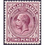 FALKLANDS STAMPS : 1912 2d Maroon perf 14 (line variety),