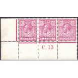 GREAT BRITAIN STAMPS : GV 1912 6d Purple C13 (perf) control strip of three mounted mint SG 384