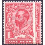 GREAT BRITAIN STAMPS : GV 1912 1d Carmine with dramatic pre-print paper fold.