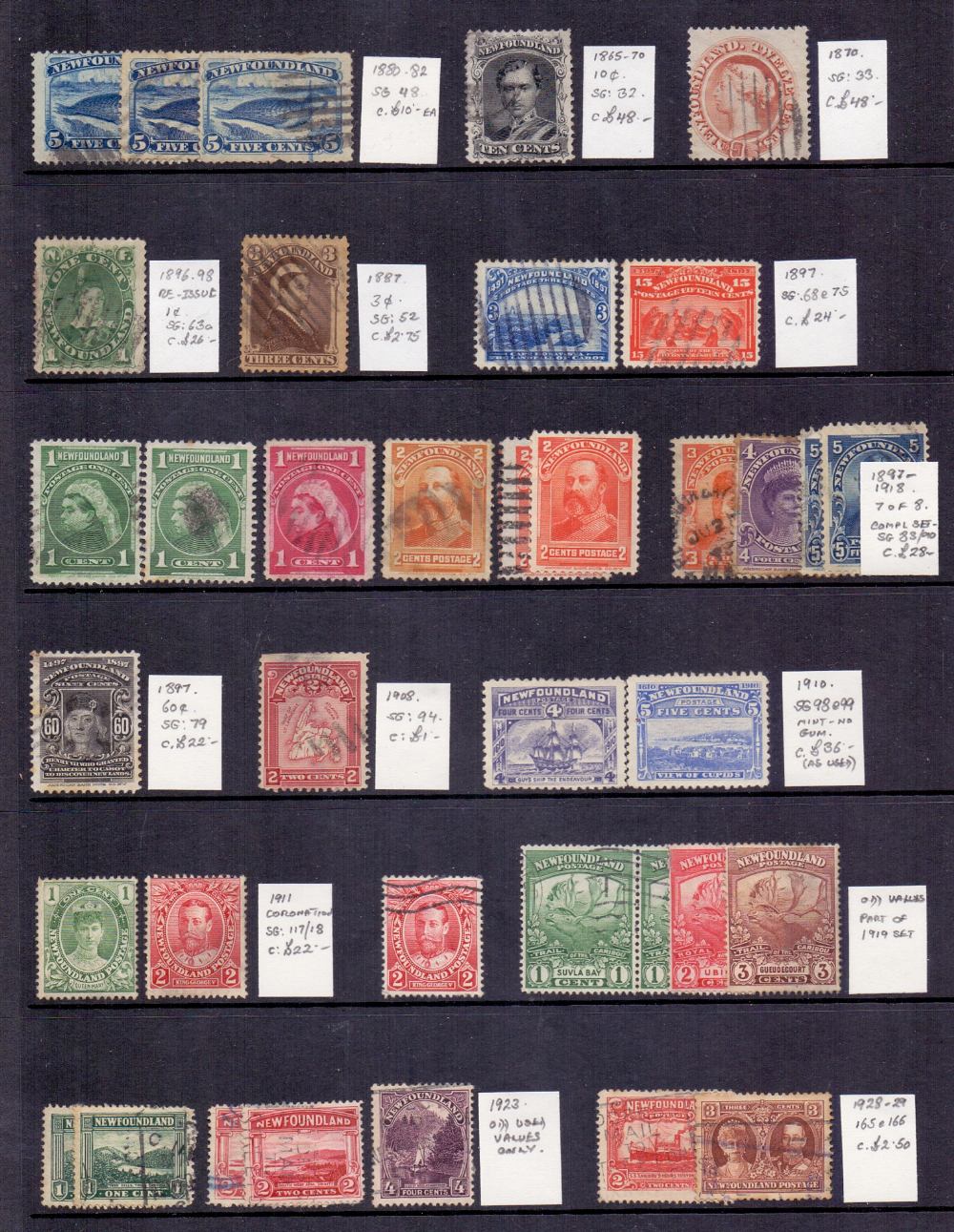 NEWFOUNDLAND STAMPS : Accumulation on two stock pages with a range of mostly used issues.