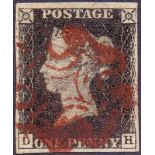 STAMPS : PENNY BLACK : Plate 7 (DH) fine used four margins,