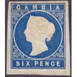 GAMBIA STAMPS : 1874 6d Blue, mounted mint,