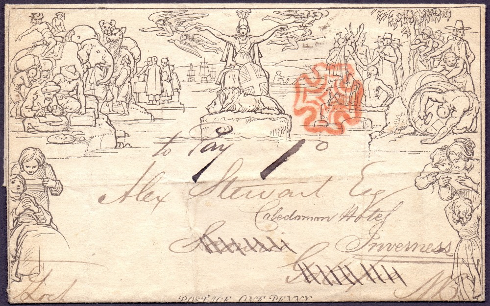 GREAT BRITAIN POSTAL HISTORY : 1840 Penny Mulready letter sheet sent to Golspie then re-directed to