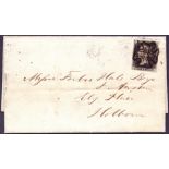 GREAT BRITAIN POSTAL HISTORY : Plate 10 Grey Black four margins on entire dated 24th Feb 1841