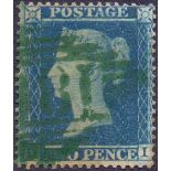 GREAT BRITAIN STAMPS : 1855 Two Penny Blue plate 5 cancelled by a green Irish diamond 186 for