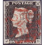 STAMPS : PENNY BLACK : Plate 1a (JD) fine used four margin,