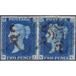 STAMPS : 1840 TWOPENNY BLUE : Just four margin pair (NJ-NK), Deep Blue shade,