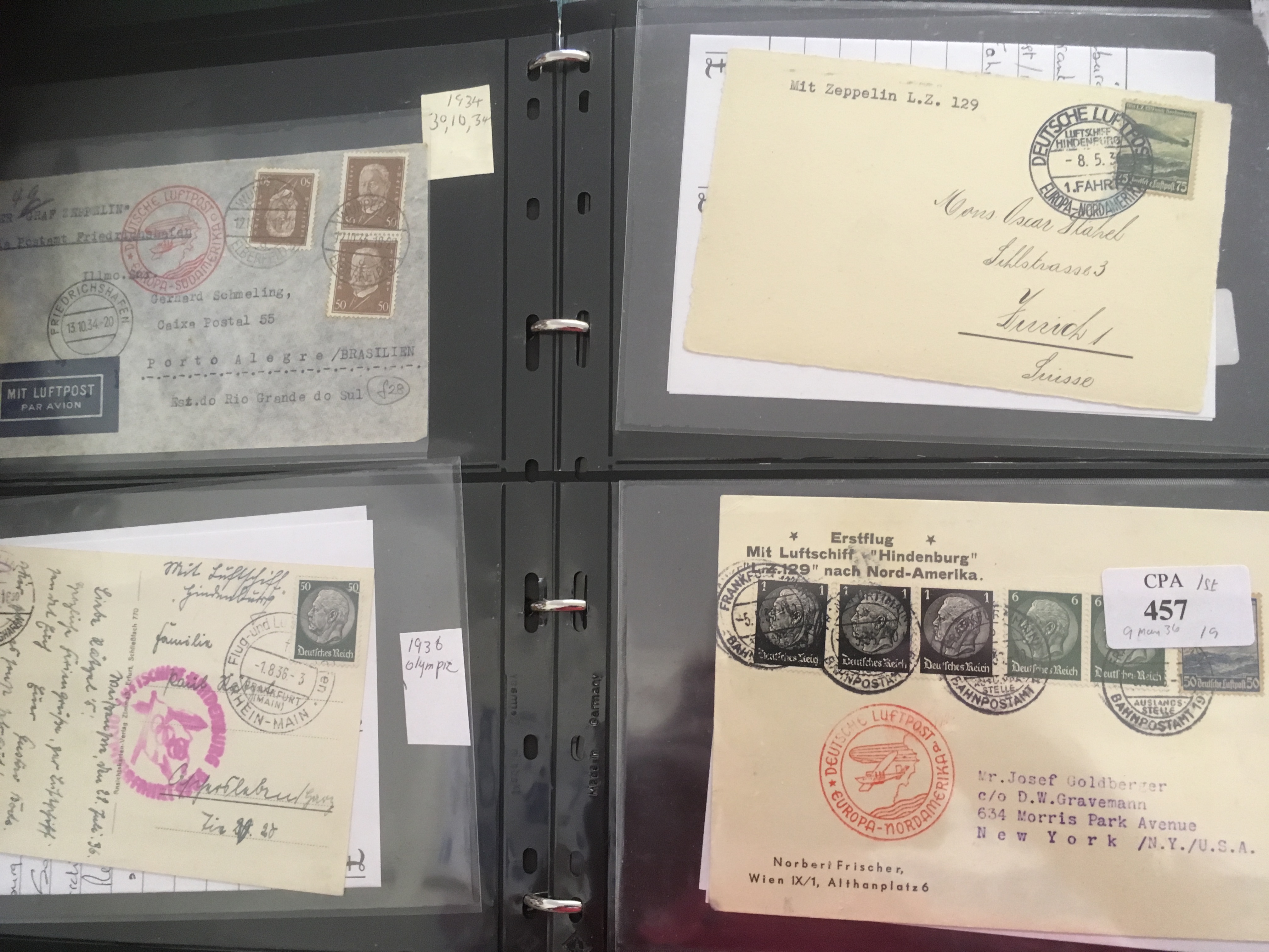 STAMPS AIRMAIL POSTAL HISTORY : Collection in album including various Graf Zeppelin flight covers, - Image 4 of 6