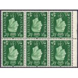 GREAT BRITAIN STAMPS : GVI 1937 1/2d Green Booklet Pane of six with inverted watermark,