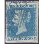 GREAT BRITAIN STAMPS : 1841 2d Blue plate 4 large full margins