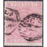 GREAT BRITAIN STAMPS : 1867 5/- Rose plate 2 used example with London duplex SG 127