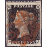 STAMPS : PENNY BLACK : Plate 9 (FJ) fine used large four margins,