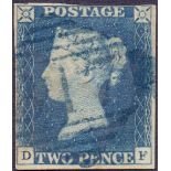 STAMPS : 1840 TWO PENNY BLUE : Plate 1 close to full margins,