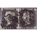 STAMPS : PENNY BLACK : Plate 9 (BC-BD) fine used pair, four margins.