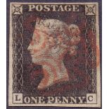 STAMPS : PENNY BLACK : Plate 2 (LC) fine used four margins