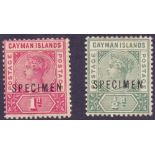 CAYMAN STAMPS : 1900 1/2d Deep Green and 1d Rose Carmine overprinted SPECIMEN,
