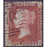 GREAT BRITAIN STAMPS : 1856 1d Deep Claret on deep blue papaer C8(6) plate 33 large crown watermark,