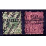 STAMPS : GB 1890 6d and 1/- Govt Parcels overprinted , fine used.