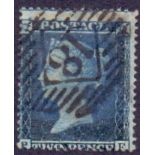 1858 2d Blue good used, corner crease,