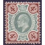 Great Britain Stamps : Edward VII 4d Green and Grey Brown SG 235 Mounted mint