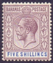 Bahamas Stamps : 1912 5/- Dull Purple and Blue mounted mint SG 88