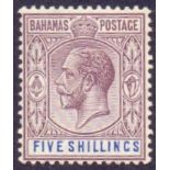 Bahamas Stamps : 1912 5/- Dull Purple and Blue mounted mint SG 88