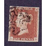 1841 1d Red (LD) plate 8 fin used ,