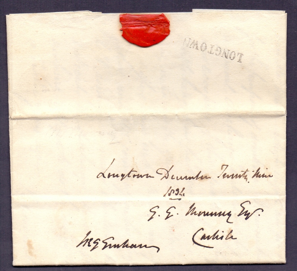 POSTAL HISTORY : GB : 1834 entire from Longtown to Carlisle