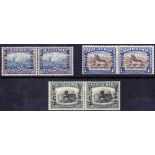 SOUTHAFRICA STAMPS : 1939 - 1950 2d, 1/- and 5/- Officials , mounted mint in conjoined pairs.