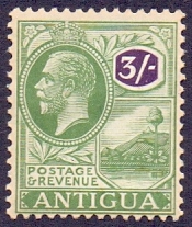 Antigua Stamps : 1921 3/- Green and Violet mounted mint SG 79