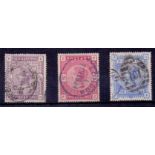 STAMPS : GB 1883 QV high values 2/6, 5/- and 10/- good used examples SG 178- 183.