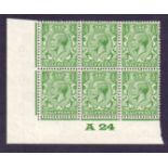 Great Britain Stamps : GV 1924 1/2d Green A24 Control Block of 6 unmounted mint