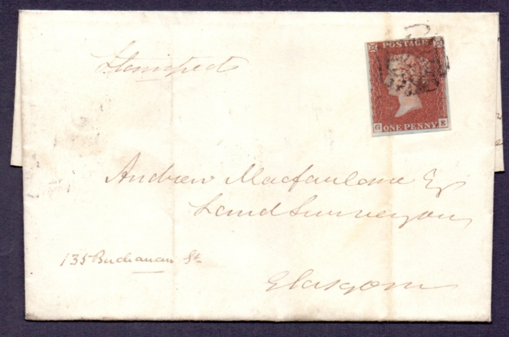 Great Britain Postal History , 1843 wrapper , Greenock to Glasgow.