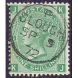 1867 1/- Green plate 5 fine used Slough CDS,