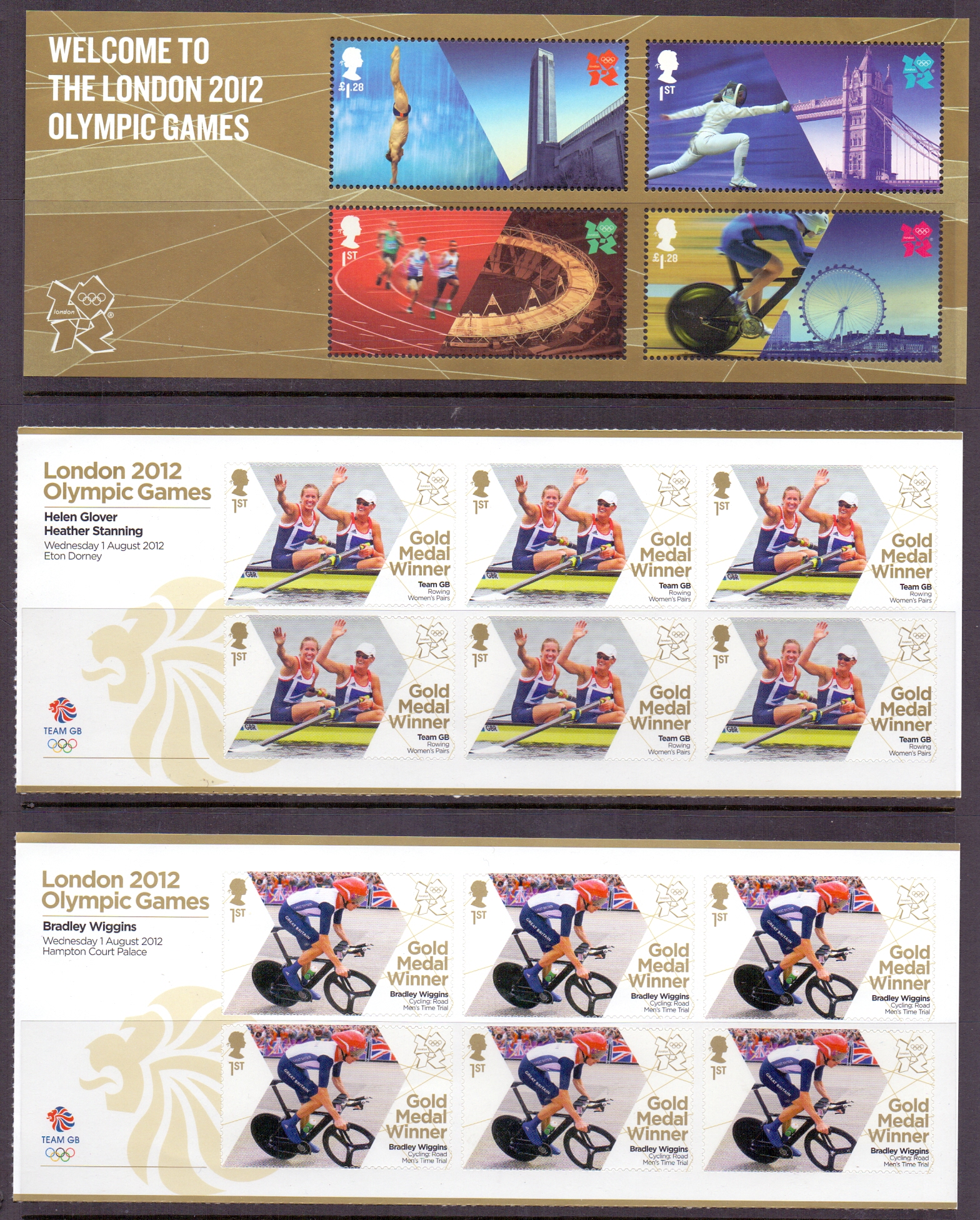 2012 Olympics and Paralympics gold medal minisheets.