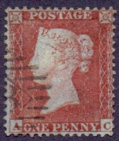1855 1d Red (AC) C2 plate R6 very fine used,