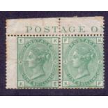 1873 1/- green plate 8 marginal average mounted mint pair with some toning etc.