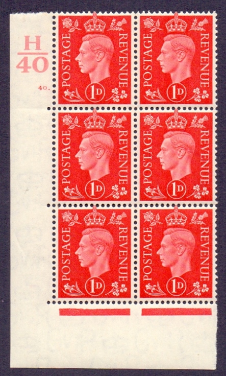 Great Britain Stamps : GVI 1937 1d Scarlet Control H40 Cyl 40 with dot.