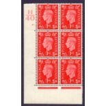 Great Britain Stamps : GVI 1937 1d Scarlet Control H40 Cyl 40 with dot.