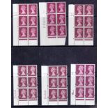 Great Britain Stamps : six 1p Cylinder blocks of 6, unmounted mint, various printings.
