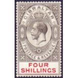 Gibraltar Stamps: 1912 4/- Blacka nd Carmine mounted mint SG 83