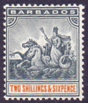 Barbados STamps : 1892 2/6 Blue-Black and Orange mounted mint SG 114