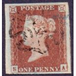 1841 1d Red (GI) plate 33 very fine used ,